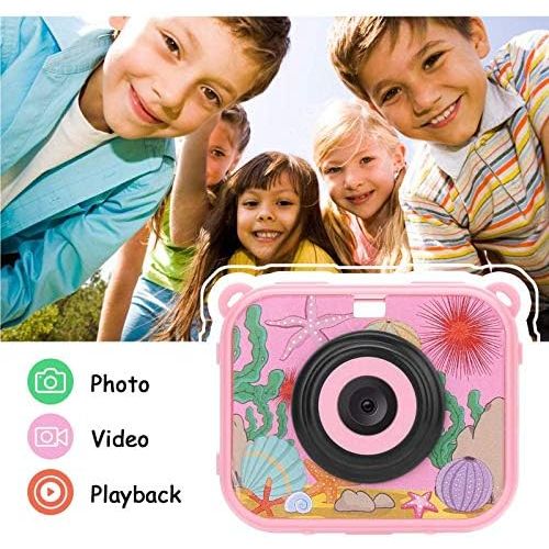  MYPIN Waterproof Camera for Kids, Digital Rechargeable Action Camera for Kids 3-13 Years Old Girls Boys Christmas Birthday Gifts with 32GB TF Card and Anti-Fall Silicone Case (Pink)