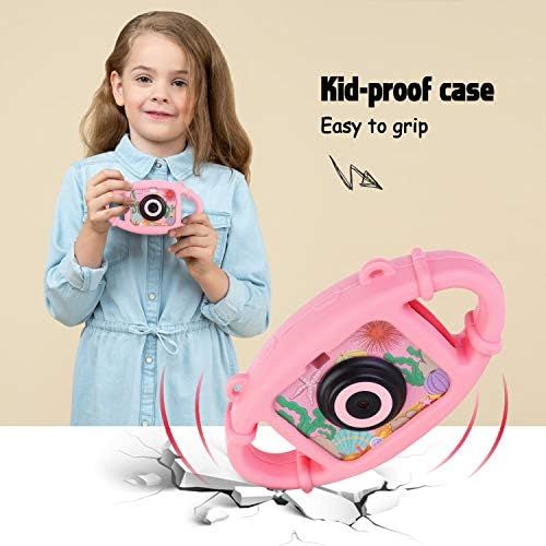  MYPIN Waterproof Camera for Kids, Digital Rechargeable Action Camera for Kids 3-13 Years Old Girls Boys Christmas Birthday Gifts with 32GB TF Card and Anti-Fall Silicone Case (Pink)