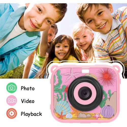  MYPIN Waterproof Camera for Kids, Digital Rechargeable Action Camera for Kids 3-13 Years Old Girls Boys Christmas Birthday Gifts with 32GB TF Card and Anti-Fall Silicone Case (Pink)