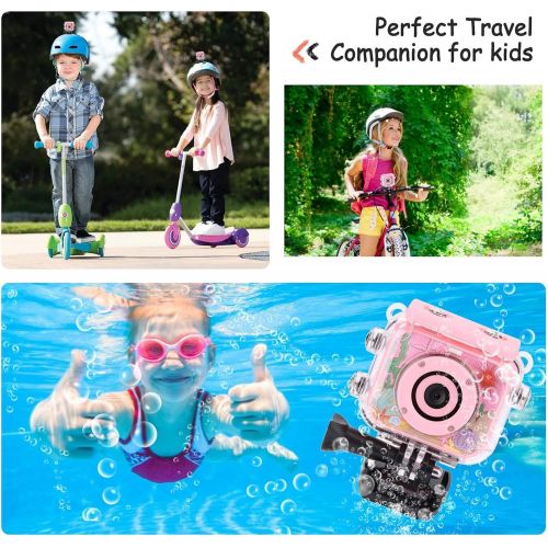  MYPIN Waterproof Camera for Kids, Digital Rechargeable Action Camera for Kids 3-13 Years Old Girls Boys Christmas Birthday Gifts with 32GB TF Card and Anti-Fall Silicone Case (Pink)