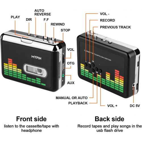  [아마존베스트]MYPIN USB Cassette to MP3 Converter, Portable Walkman Cassette Audio Music Player Tape-to-MP3 Converter with Earphones, Volume Control, No PC Required