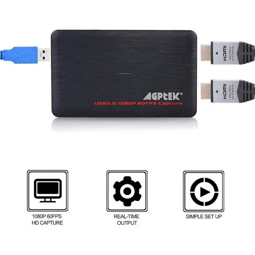  AGPTEK MYPIN HDMI Game Capture Card USB 3.0 HD Video 1080P 60FPS, Live Streaming Game Recorder Device Compatible with PS4, Xbox One,Wii U etc, Windows Linux Os X System