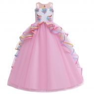 MYRISAM Girls Unicorn Princess Rainbow Long Tulle Dress Wedding Birthday Carnival Party Performance Dance Pageant Ball Gowns