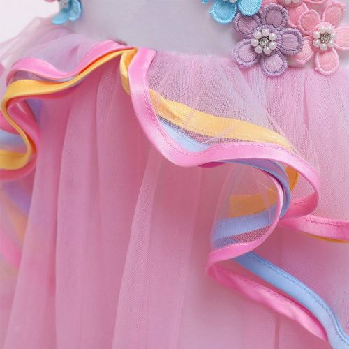  MYRISAM Girls Unicorn Princess Rainbow Long Tulle Dress Wedding Birthday Carnival Party Performance Dance Pageant Ball Gowns
