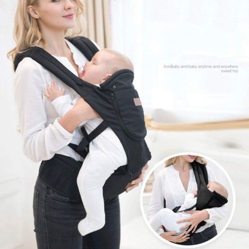  MYXMY Baby Carrier with Windproof Cap, Bite Towel, Soft & Breathable Cotton, Babies and Toddlers, Four Seasons Universal Function （Color : Black）