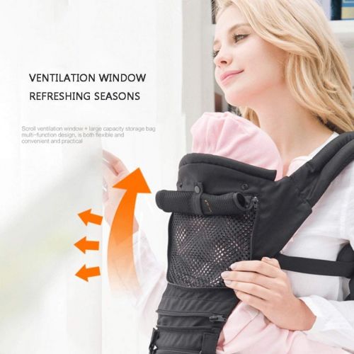  MYXMY Baby Carrier with Windproof Cap, Bite Towel, Soft & Breathable Cotton, Babies and Toddlers, Four Seasons Universal Function （Color : Black）