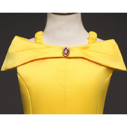  MYZLS Belle Princess Layered Costumes Girls Cosplay Party Dress up Shoulder Outfits Yellow,Crown + Scepter