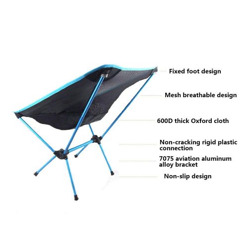  MZYKA 7075 Aluminum Alloy Camping Fishing Chair Foldable Portable Moon Chair Light and Comfortable Beach Director Chair Outdoor Hiking Travel Can Withstand 100 Kg,Blue