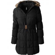 Ma Croix Womens Quilted Puffer Coat with Belt Lightweight Detachable Faux Fur Hoodie Jacket Winter Outerwear