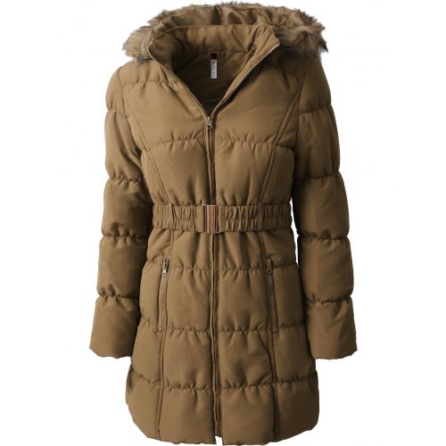  Ma Croix Womens Quilted Puffer Coat with Belt Lightweight Detachable Faux Fur Hoodie Jacket Winter Outerwear