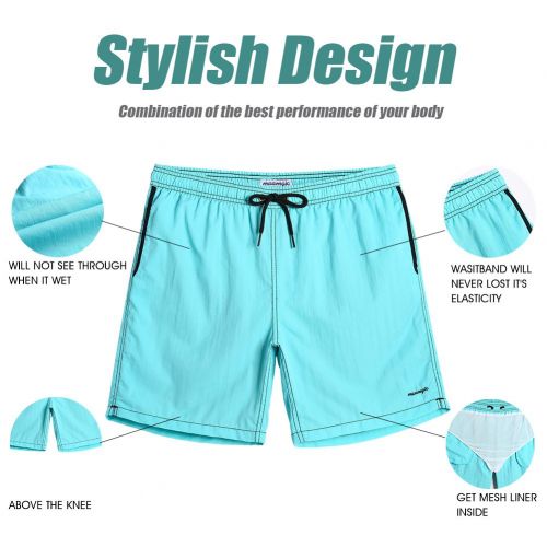  MaaMgic Mens Short Swim Trunks with Mesh Lining, Quick Dry Surfing Beach Board Shorts Bathing Suits with Pockets