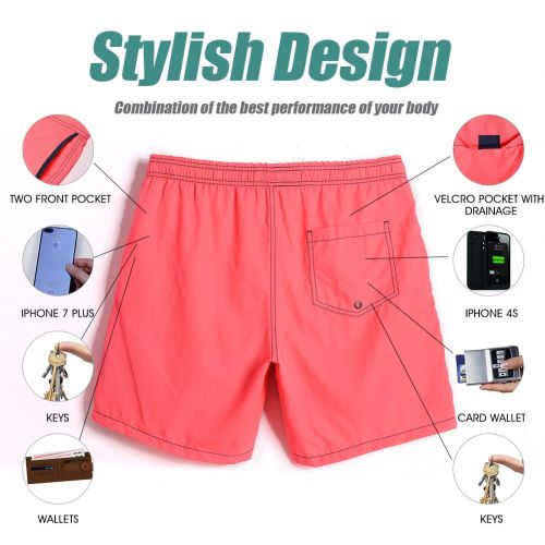  MaaMgic Mens Short Swim Trunks with Mesh Lining, Quick Dry Surfing Beach Board Shorts Bathing Suits with Pockets