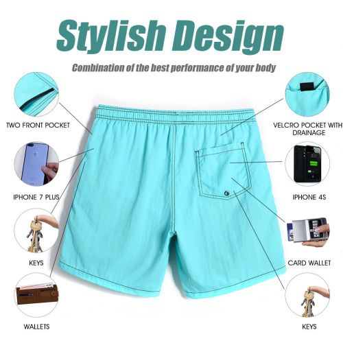  MaaMgic Mens Short Swim Trunks with Mesh Lining, Quick Dry Surfing Beach Board Shorts Bathing Suits with Pockets