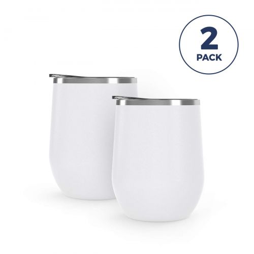  Maars Drinkware 76611M-2PK Maars Bev Steel Stemless Wine Glass Tumbler, 12 oz | Double Wall Vacuum Insulation | 2 Pack - White Semi Matte,