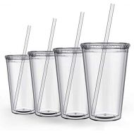 [아마존베스트]Maars Drinkware Maars Classic Insulated Tumblers 16 oz | Double Wall, Reusable Plastic Acrylic - Clear | Perfect for Parties, Birthdays, Customization - 4 Pack