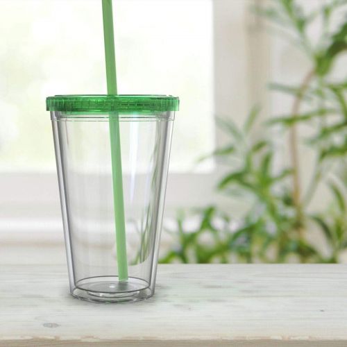  [아마존베스트]Maars Drinkware Bulk Double Wall Insulated Acrylic Tumblers with Straw and Lid (Set of 12), 16 oz, Clear