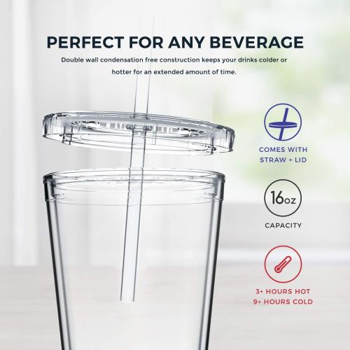  [아마존베스트]Maars Drinkware Bulk Double Wall Insulated Acrylic Tumblers with Straw and Lid (Set of 12), 16 oz, Clear