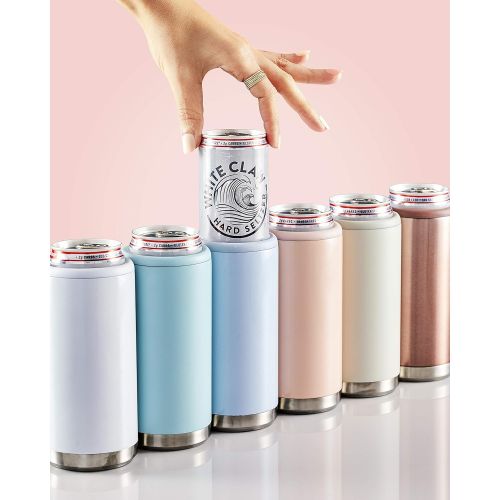  [아마존베스트]Maars Drinkware Maars Skinny Can Cooler for Slim Beer & Hard Seltzer | Stainless Steel 12oz Koozy Sleeve, Double Wall Vacuum Insulated Drink Holder - Blush Floral