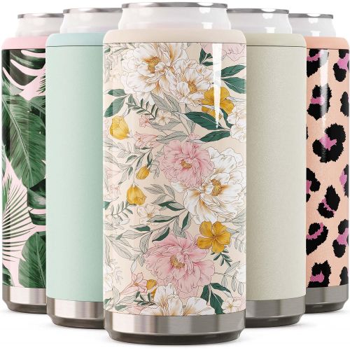  [아마존베스트]Maars Drinkware Maars Skinny Can Cooler for Slim Beer & Hard Seltzer | Stainless Steel 12oz Koozy Sleeve, Double Wall Vacuum Insulated Drink Holder - Blush Floral