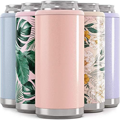  [아마존베스트]Maars Drinkware Maars Skinny Can Cooler for Slim Beer & Hard Seltzer | Stainless Steel 12oz Koozy Sleeve, Double Wall Vacuum Insulated Drink Holder - Glitter Blush