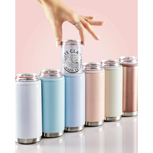  [아마존베스트]Maars Drinkware Maars Skinny Can Cooler for Slim Beer & Hard Seltzer | Stainless Steel 12oz Koozy Sleeve, Double Wall Vacuum Insulated Drink Holder - Glitter Blush