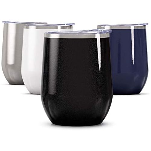  [아마존베스트]Maars Drinkware Maars Bev Steel Stemless Wine Glass Tumbler, 12 oz | Double Wall Vacuum Insulated - Black Glitter