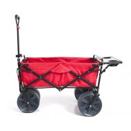 Mac Sports Heavy Duty Collapsible Folding All Terrain Utility Beach Wagon Cart with Table (Red/Black)