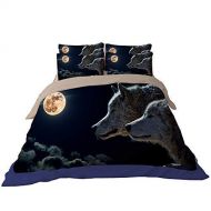 MacBook RuiHome 3 Pieces Wolf Themed Bedding Set with Zipper Closure Twin Size Duvet Cover Flat Sheet and Pillowcases for Bedroom Students Dorm Machine Washable