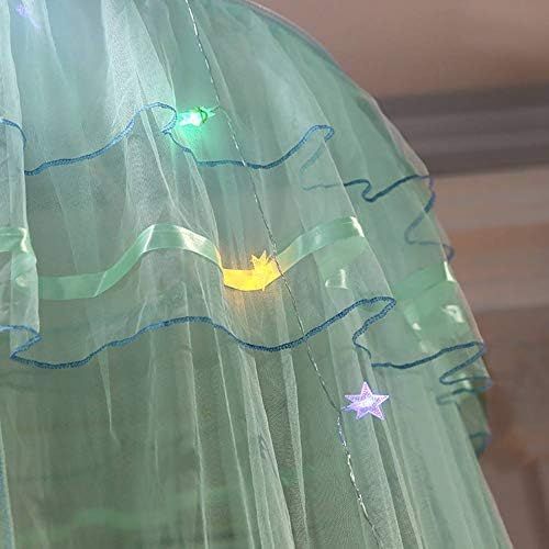  [아마존베스트]MacRoog Dome Mosquito Net Princess Girls Bed Canopy with Lights Elegant Lace for Bedroom Baby Room