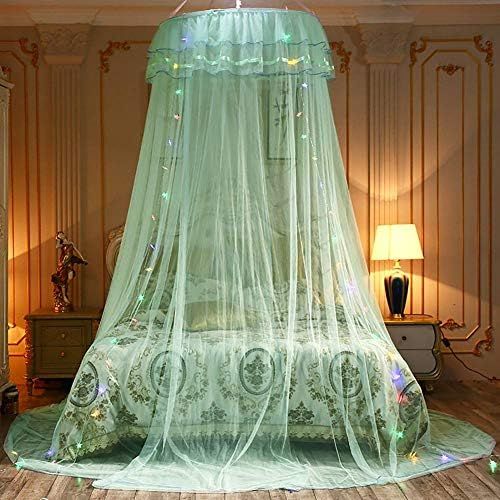  [아마존베스트]MacRoog Dome Mosquito Net Princess Girls Bed Canopy with Lights Elegant Lace for Bedroom Baby Room