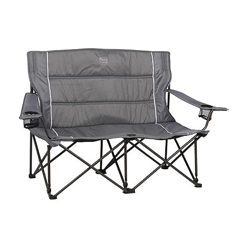  MacSports C932S-129 Padded Cushion Outdoor Folding Lounge Patio Club Chair, Gray & Timber Ridge 2 Person Folding Loveseat Comfortable Double Foldable Camping Chair Folding Lawn Chairs