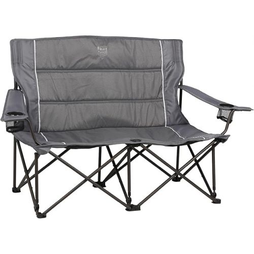  MacSports C932S-129 Padded Cushion Outdoor Folding Lounge Patio Club Chair, Gray & Timber Ridge 2 Person Folding Loveseat Comfortable Double Foldable Camping Chair Folding Lawn Chairs