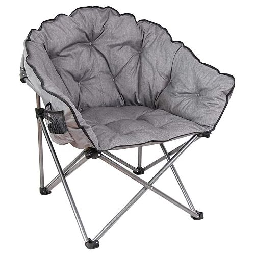  MacSports C932S-129 Padded Cushion Outdoor Folding Lounge Patio Club Chair, Gray & Timber Ridge 2 Person Folding Loveseat Comfortable Double Foldable Camping Chair Folding Lawn Chairs