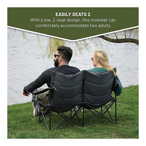  MacSports C932S-129 Padded Cushion Outdoor Folding Lounge Patio Club Chair, Gray & Timber Ridge 2 Person Folding Loveseat Comfortable Double Foldable Camping Chair Folding Lawn Chairs