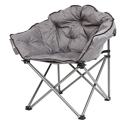  MacSports C932S-129 Padded Cushion Outdoor Folding Lounge Patio Club Chair, Gray & Timber Ridge 2 Person Folding Loveseat Comfortable Double Foldable Camping Chair Folding Lawn Chairs