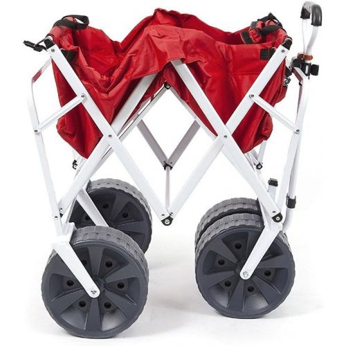 Mac Sports Heavy Duty Collapsible Folding All Terrain Utility Wagon Beach Cart - Red/White