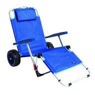 MacSports 2 in 1 Outdoor Beach Cart + Folding Lounge Chair w/Lock Tanning, Sunbathing, Lounging, Pool, Backyard, Porch Portable, Collapsible with All Terrain Wheels Blue w/Lock
