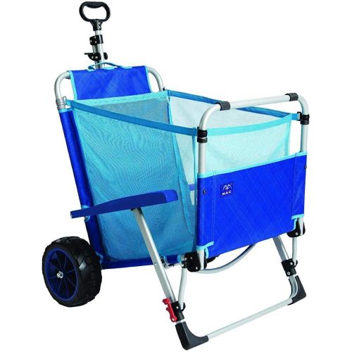  MacSports 2 in 1 Outdoor Beach Cart + Folding Lounge Chair w/Lock Tanning, Sunbathing, Lounging, Pool, Backyard, Porch Portable, Collapsible with All Terrain Wheels Blue w/Lock