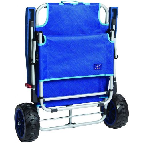  MacSports 2 in 1 Outdoor Beach Cart + Folding Lounge Chair w/Lock Tanning, Sunbathing, Lounging, Pool, Backyard, Porch Portable, Collapsible with All Terrain Wheels Blue w/Lock