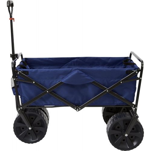  Mac Sports Heavy Duty Collapsible Folding All Terrain Utility Beach Wagon Cart, Blue/Black & Sport-Brella Versa-Brella 4-Way Swiveling Sun Umbrella (Midnight Blue), 38x39