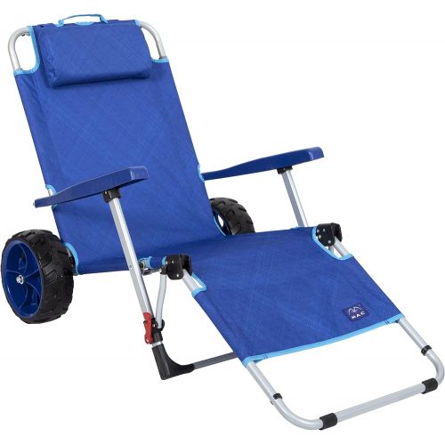  Mac Sports Beach Day Foldable Chaise Lounge Chair with Integrated Wagon Pull Cart Combination and Heavy Wheels - Perfect for Beach, Backyard, Pool or Picnic