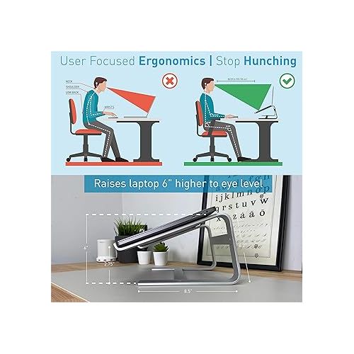  Macally Laptop Stand for Desk - Aluminum Laptop Riser Stand for Desk - Ergonomic Laptop Holder Mount - Use as Macbook Stand (Pro/Air) or Notebook Computer Stand between 10 to 17.3 Inches - Silver