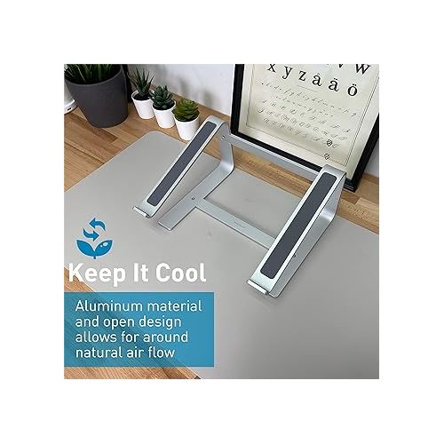  Macally Laptop Stand for Desk - Aluminum Laptop Riser Stand for Desk - Ergonomic Laptop Holder Mount - Use as Macbook Stand (Pro/Air) or Notebook Computer Stand between 10 to 17.3 Inches - Silver