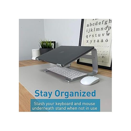  Macally Laptop Stand for Desk - Aluminum Laptop Riser Stand for Desk - Ergonomic Laptop Holder Mount - Use as Macbook Stand (Pro/Air) or Notebook Computer Stand between 10 to 17.3 Inches - Silver