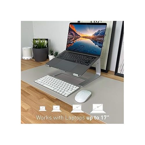  Macally Laptop Stand for Desk - Aluminum Laptop Riser Stand for Desk - Ergonomic Laptop Holder Mount - Use as Macbook Stand (Pro/Air) or Notebook Computer Stand between 10 to 17.3 Inches - Silver