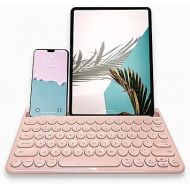Macally Small Bluetooth Keyboard for Tablet and Phone - Multi Device Wireless Keyboard for iPhone iPad Android - Rechargeable Bluetooth Tablet Keyboard with Stand - Pink