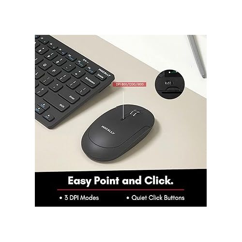  Macally Small Wireless Keyboard and Mouse Combo for PC - an Essential Work Duo - 2.4G - 78 Compact Key Cordless Mouse and Keyboard Combo with Mini Body and Quiet Click