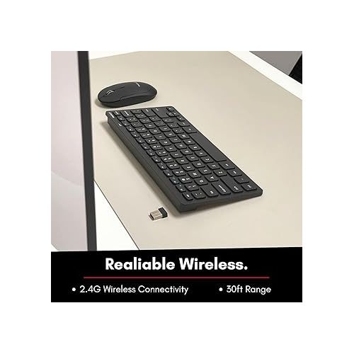  Macally Small Wireless Keyboard and Mouse Combo for PC - an Essential Work Duo - 2.4G - 78 Compact Key Cordless Mouse and Keyboard Combo with Mini Body and Quiet Click