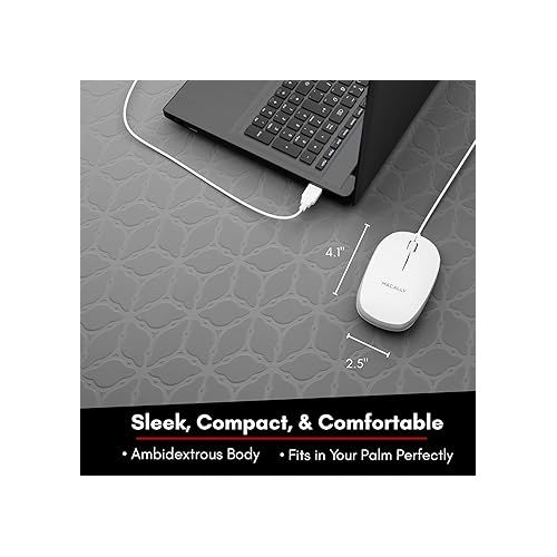  Macally USB Wired Mouse for Mac and Windows - Simple 3 Button Corded Computer Mouse Wired, Scroll Wheel Layout with Long Wire Cord - Plug and Play USB Mouse Wired for Laptop, PC Desktop, Notebook