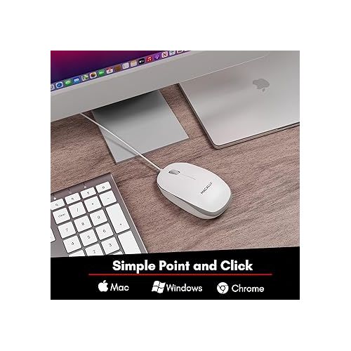  Macally USB Wired Mouse for Mac and Windows - Simple 3 Button Corded Computer Mouse Wired, Scroll Wheel Layout with Long Wire Cord - Plug and Play USB Mouse Wired for Laptop, PC Desktop, Notebook